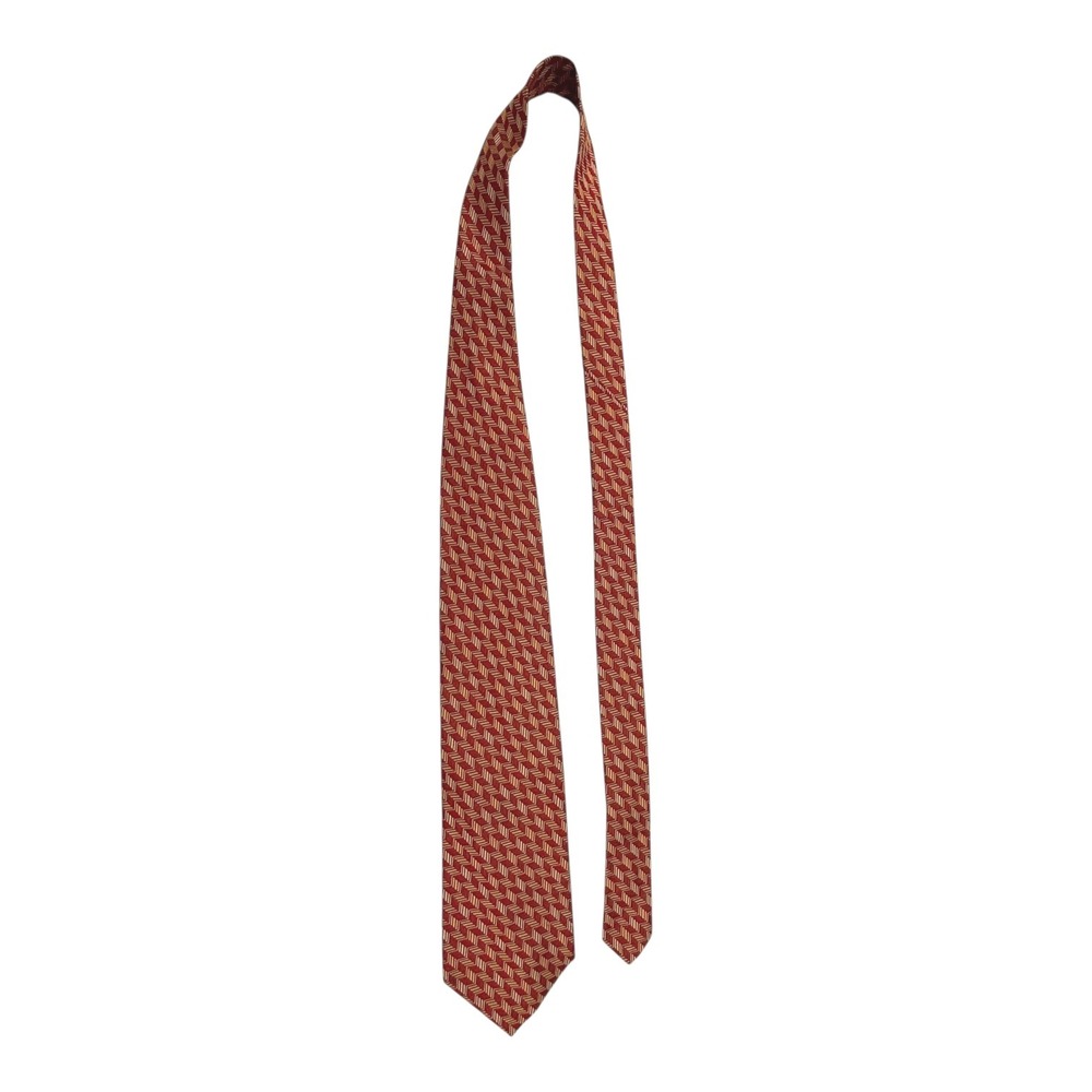 Vtg Robert Talbott For John Helmer‎ Hand Sewn 100% Silk Tie Red Gold Herringbone - Picture 6 of 7